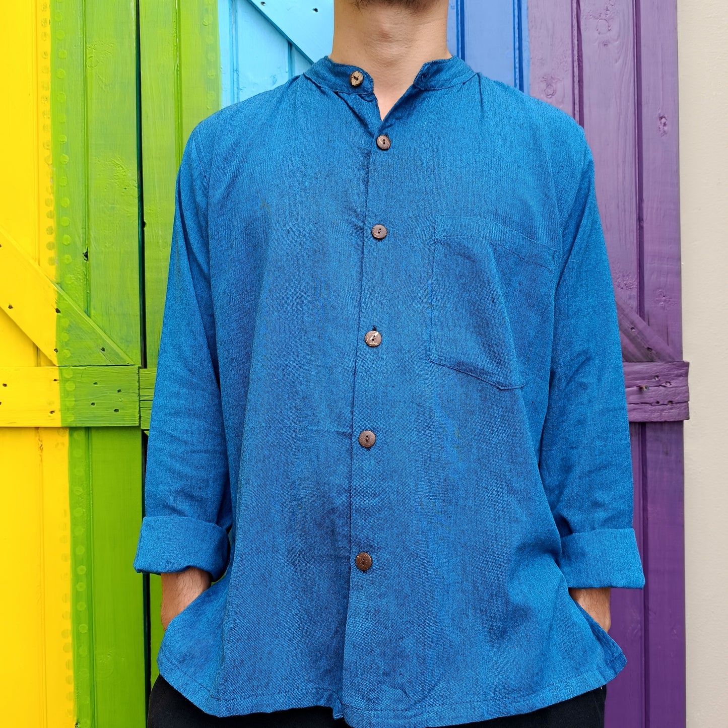 Open Button Long Sleeve Shirts Cotton Relaxed Fit Kurta Shirts