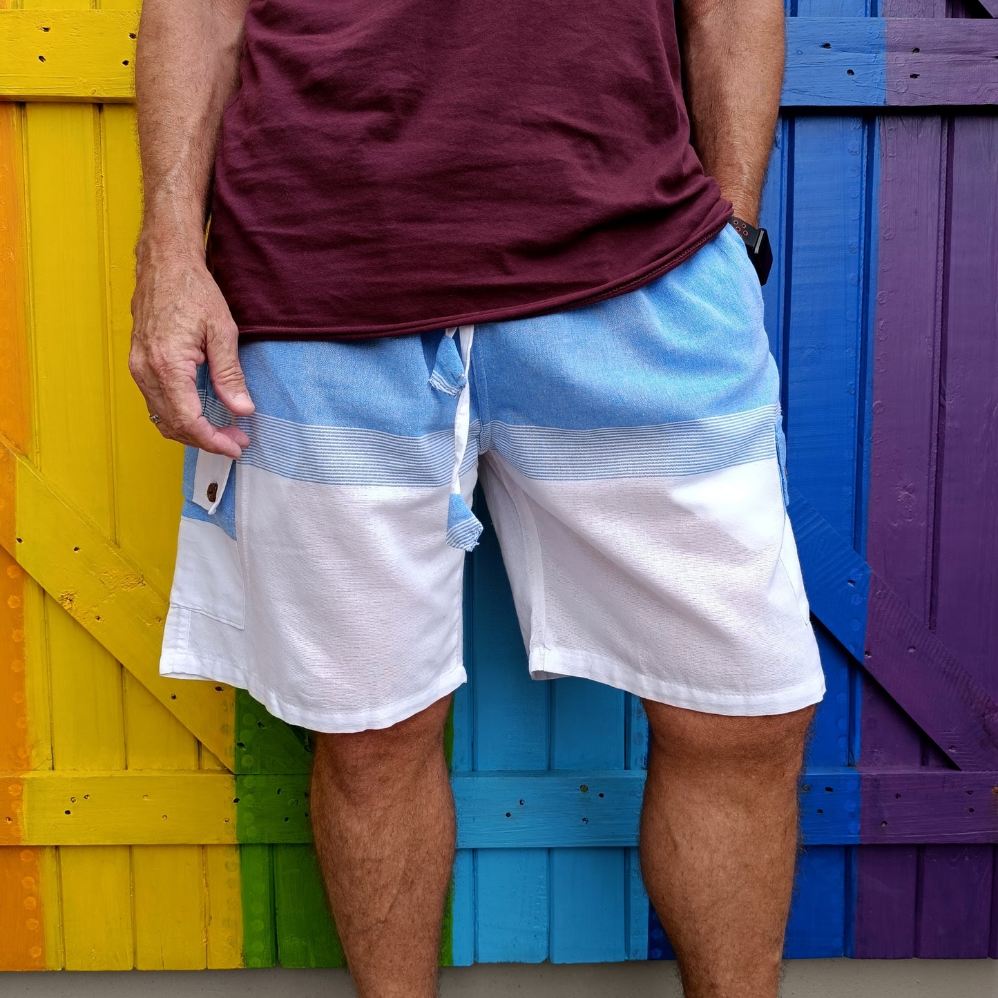 Men's Cotton Horizontal Striped Drawstring Shorts