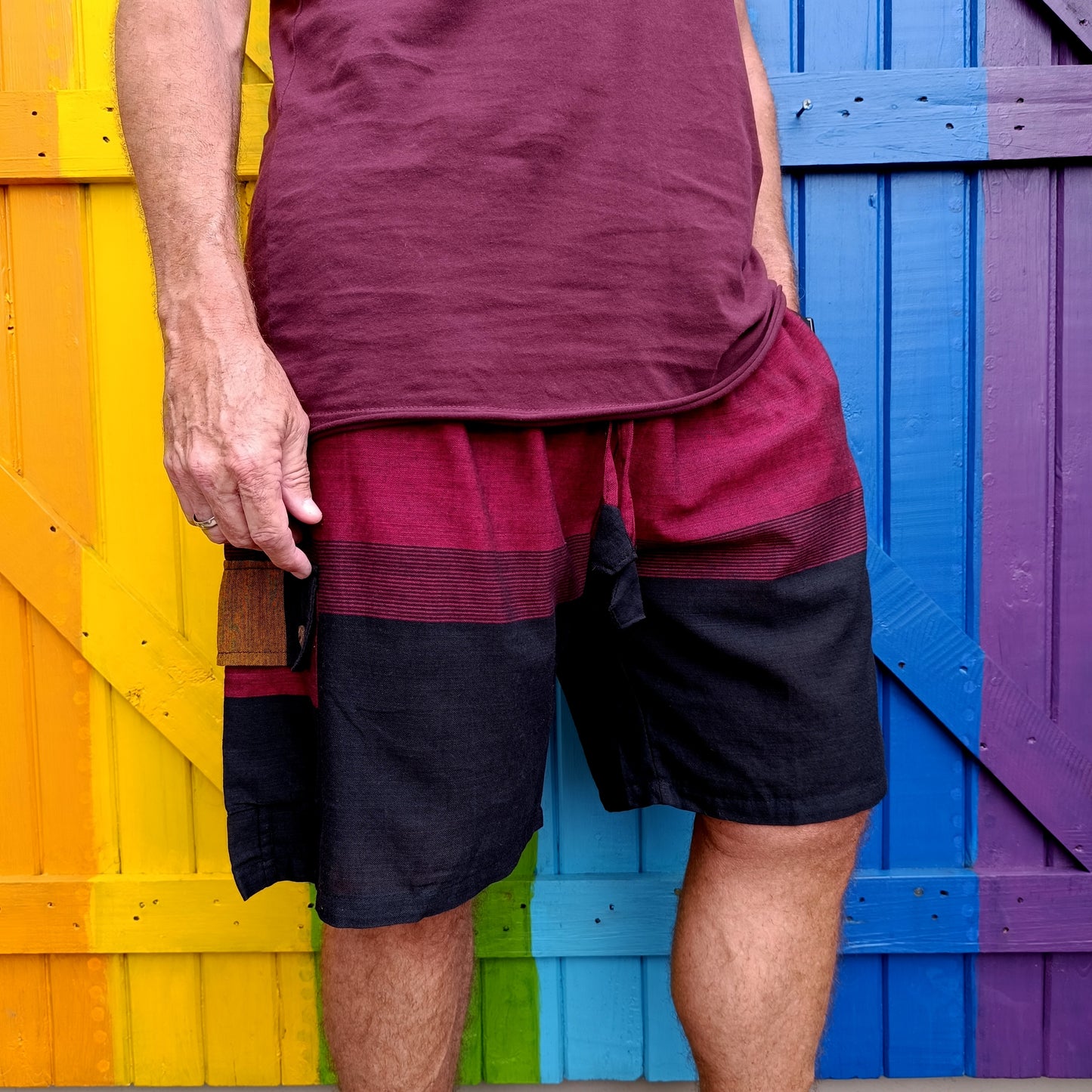 Men's Cotton Horizontal Striped Drawstring Shorts