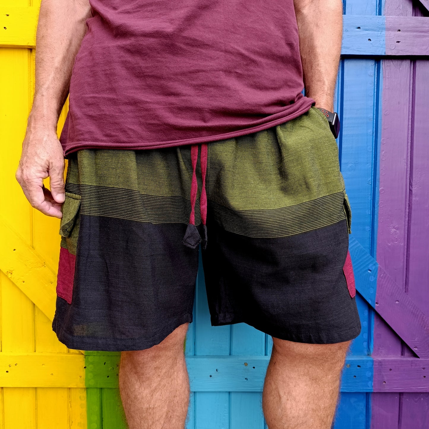 Men's Cotton Horizontal Striped Drawstring Shorts