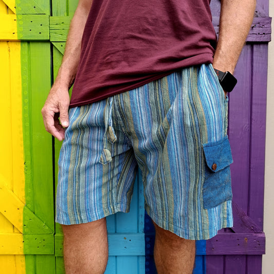 Dharke Striped with Plain Pocket Funky Hippie Men's Cotton Shorts