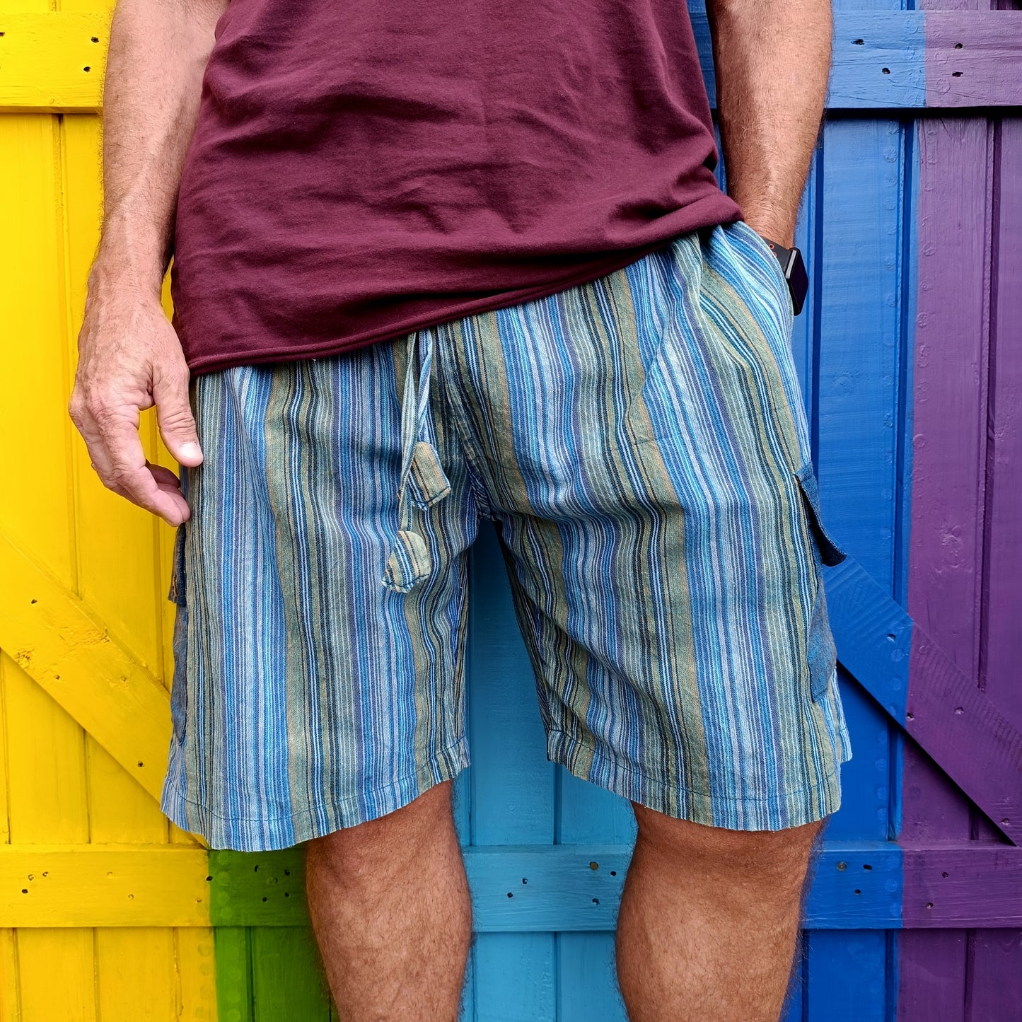 Dharke Striped with Plain Pocket Funky Hippie Men's Cotton Shorts