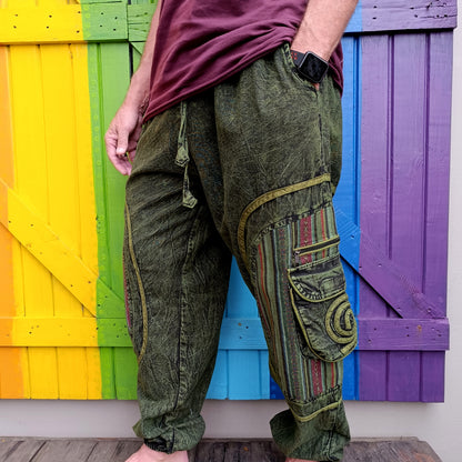 Funky Cotton Men's Shayma Acid Washed Long Pants with Gheri Insert on Pocket