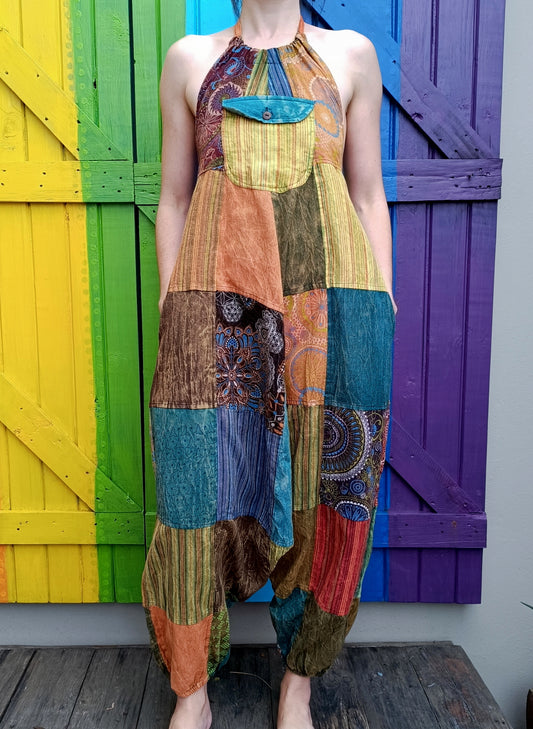 Halter Neck Dungarees Funky Patchwork Afghan Style