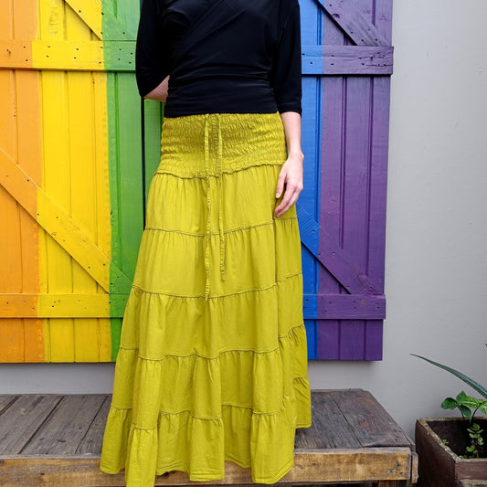 Ladies Tiered Plain Organic Cotton Long Skirts