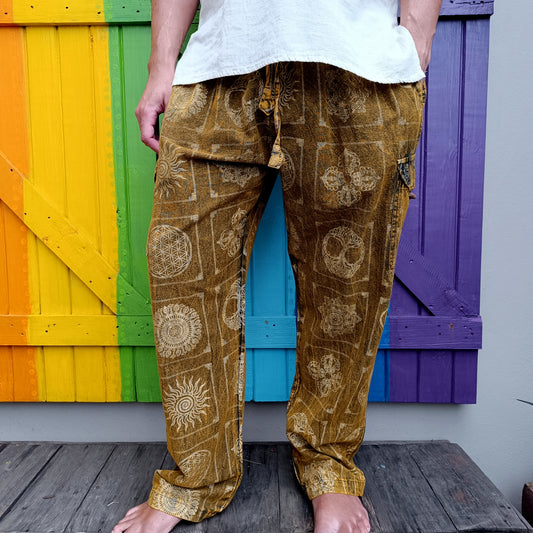 Thick Cotton Acid Wash Stamp Detail Long Pants