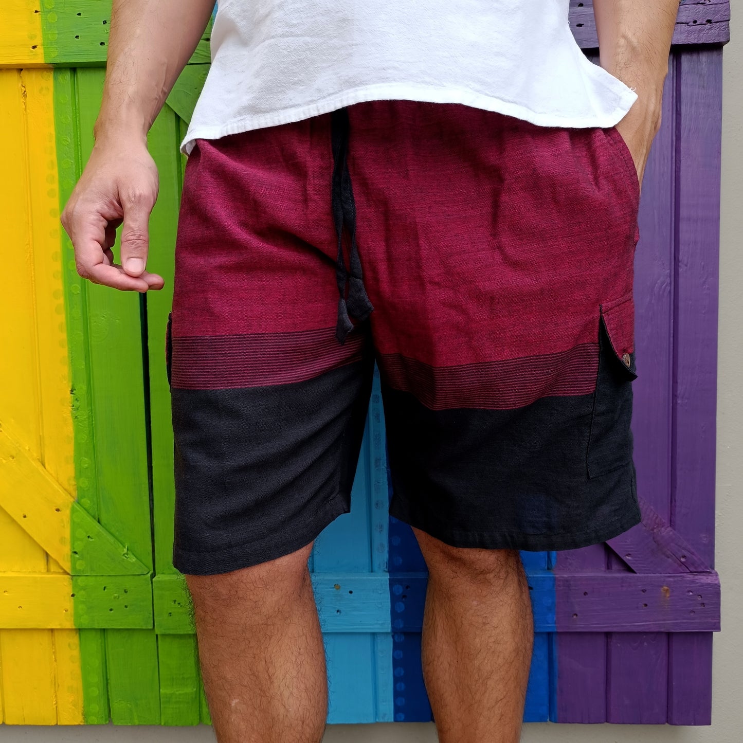 Men's Cotton Horizontal Striped Drawstring Shorts