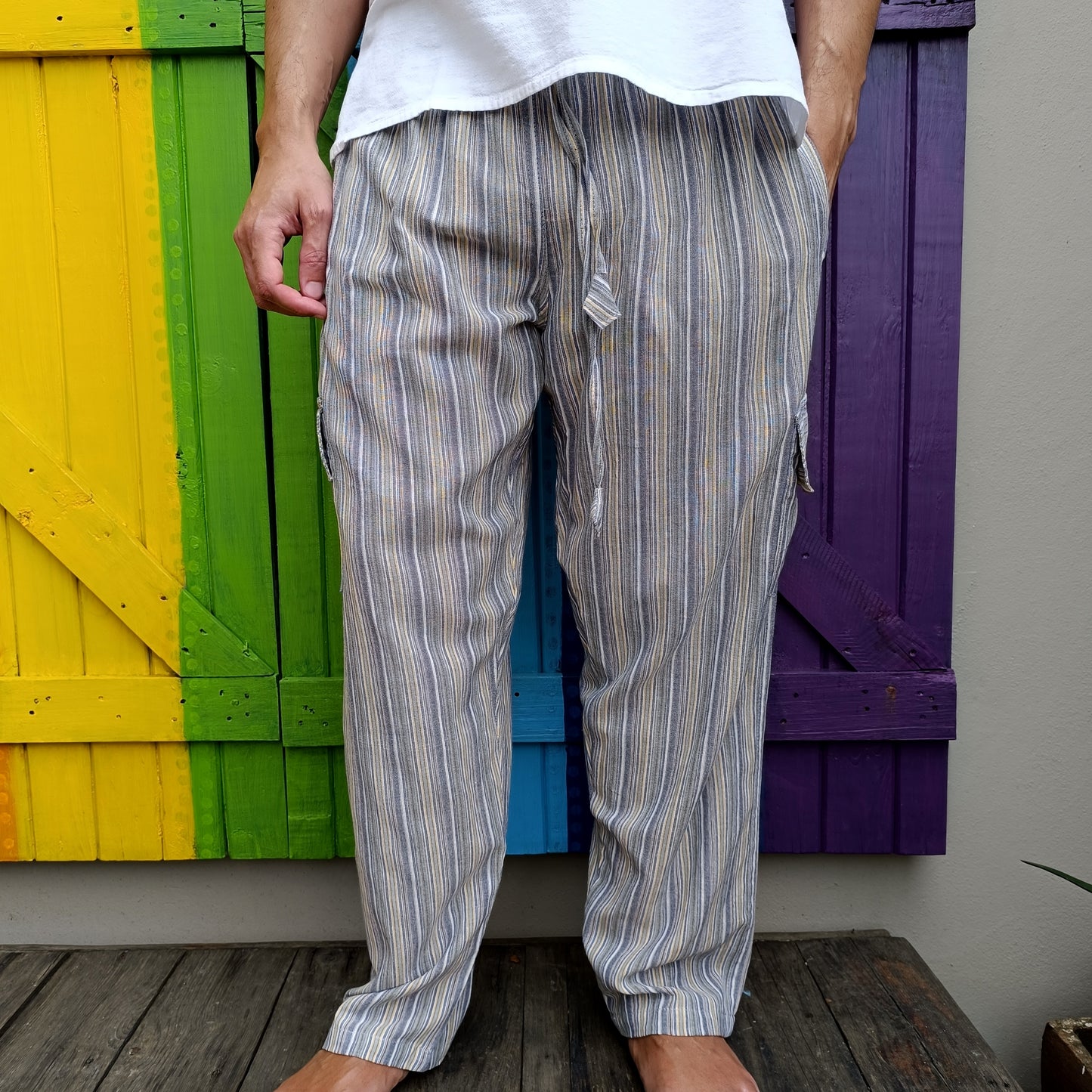 Cotton Hippie Men's Long Pants Dharke Striped Drawstring