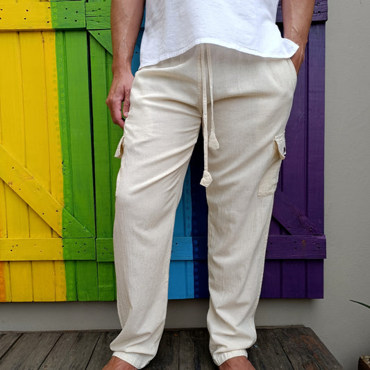 Hemp and Cotton Blend Men's Long Pants Natural Colour Enzyme Wash