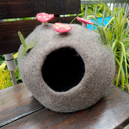 Purr-fect Cat Caves Made From Sheep Wool Mushroom Forest