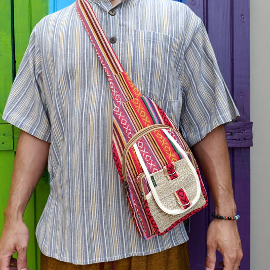 Hemp and Cotton Colourful Crossbody Bag Medium