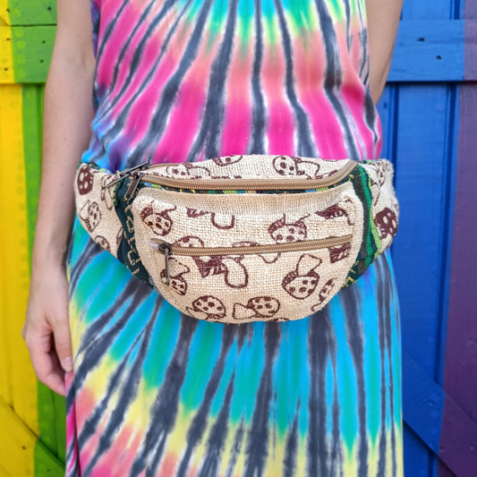 Funky Hemp and Cotton Money Belt with Mushroom Print