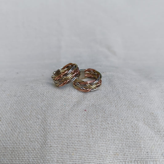 Plaited Three Metal Ring Brass Copper White Metal Adjustable Ring Nepalese