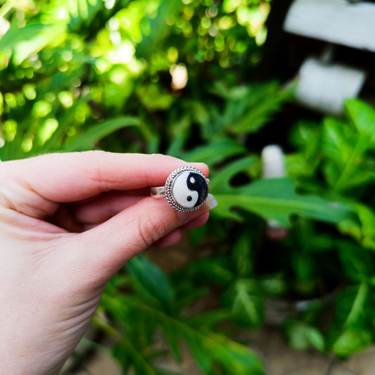 Yin and Yang Adjustable Brass Ring