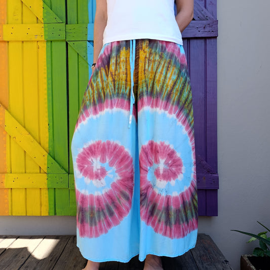 Tie Dye Hippie Flared wide Leg Long Elasticated Pants Rayon