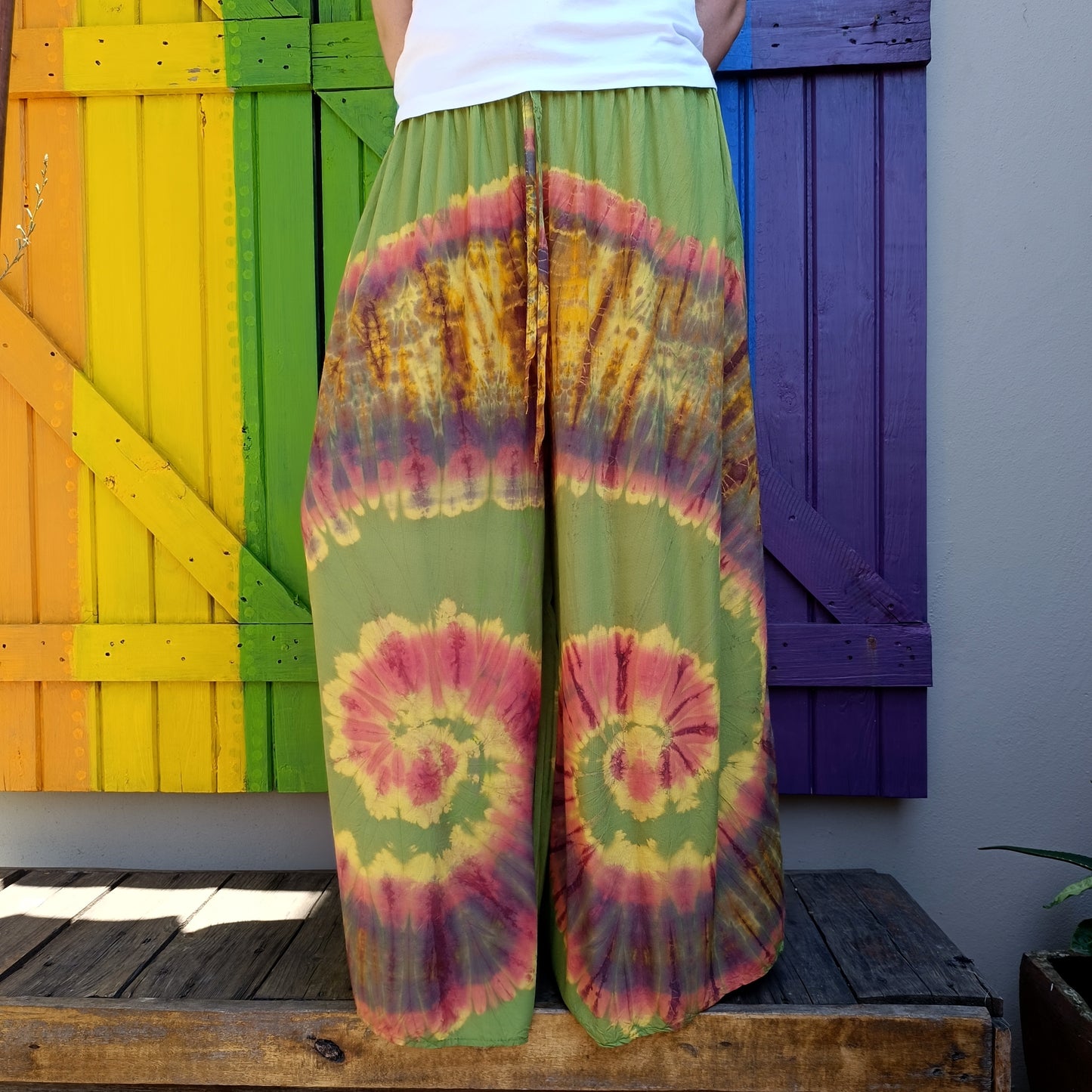 Tie Dye Hippie Flared wide Leg Long Elasticated Pants Rayon