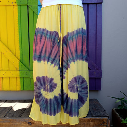 Tie Dye Hippie Flared wide Leg Long Elasticated Pants Rayon