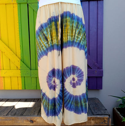 Tie Dye Hippie Flared wide Leg Long Elasticated Pants Rayon