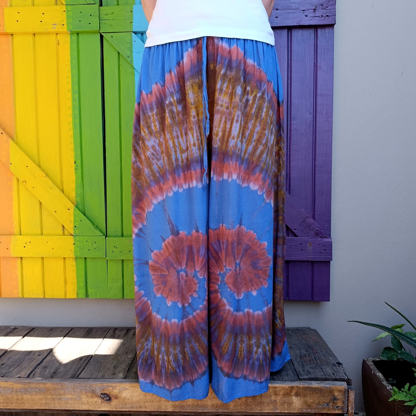 Tie Dye Hippie Flared wide Leg Long Elasticated Pants Rayon