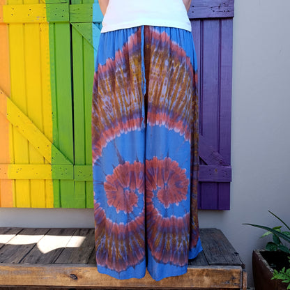 Tie Dye Hippie Flared wide Leg Long Elasticated Pants Rayon