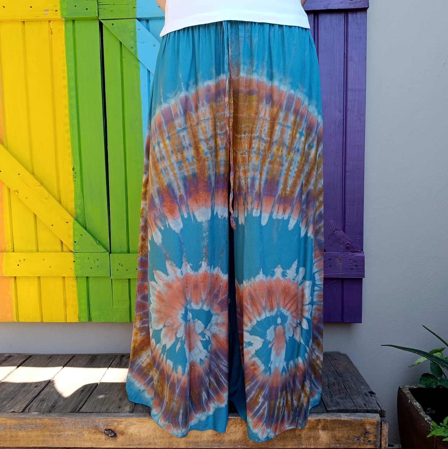 Tie Dye Hippie Flared wide Leg Long Elasticated Pants Rayon