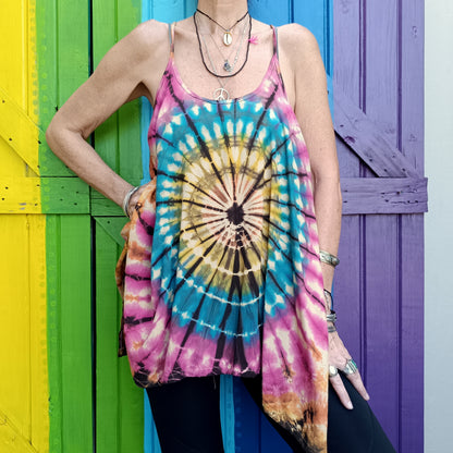 Flared Tie Dye Strappy Top Rayon