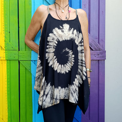 Flared Tie Dye Strappy Top Rayon