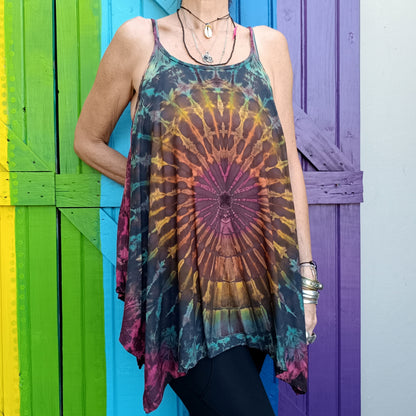 Flared Tie Dye Strappy Top Rayon