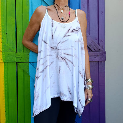 Flared Tie Dye Strappy Top Rayon