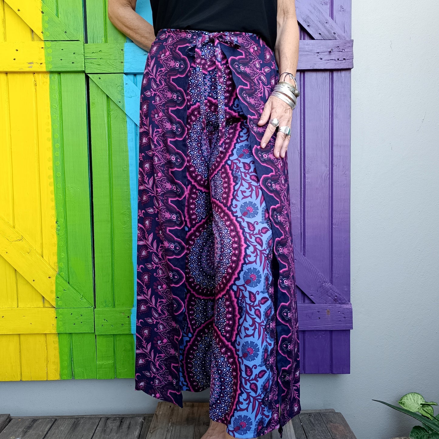 Thai Wrap Pants Style Long Pants Elasticated Waist Front Ties