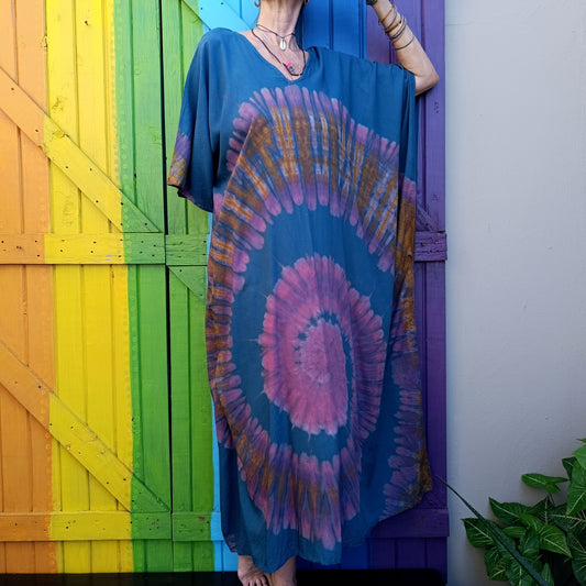Tie Dye V Neck Kaftans Rayon