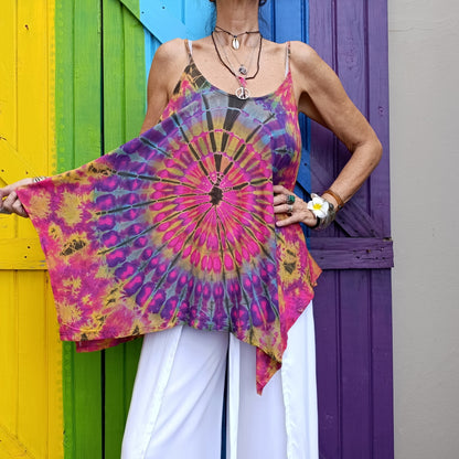 Flared Tie Dye Strappy Top Rayon