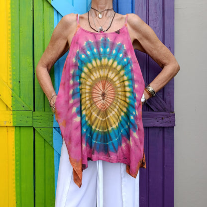 Flared Tie Dye Strappy Top Rayon