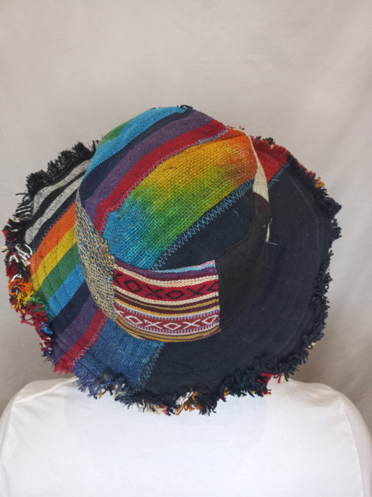 Funky Cotton Hemp Mix Patch Hats with Frayed Wired Edge