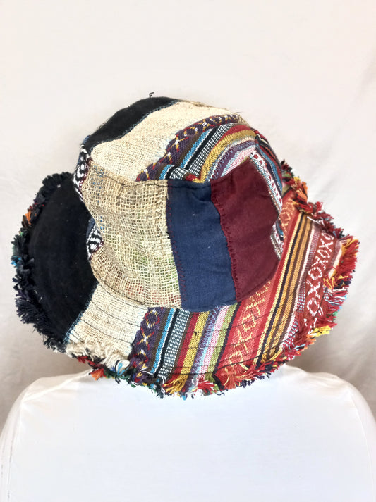 Funky Cotton Hemp Mix Patch Hats with Frayed Wired Edge
