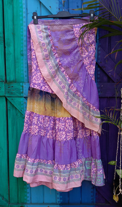 Upcycled Silk Wrap Around Flared Mexican Skirts