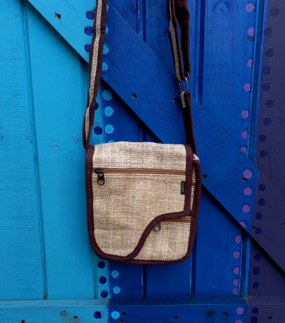 Hemp Plain Satchel Flip Cover Crossbody Bag